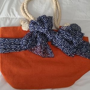 Mud Pie Orange Tote with Blue Sarong